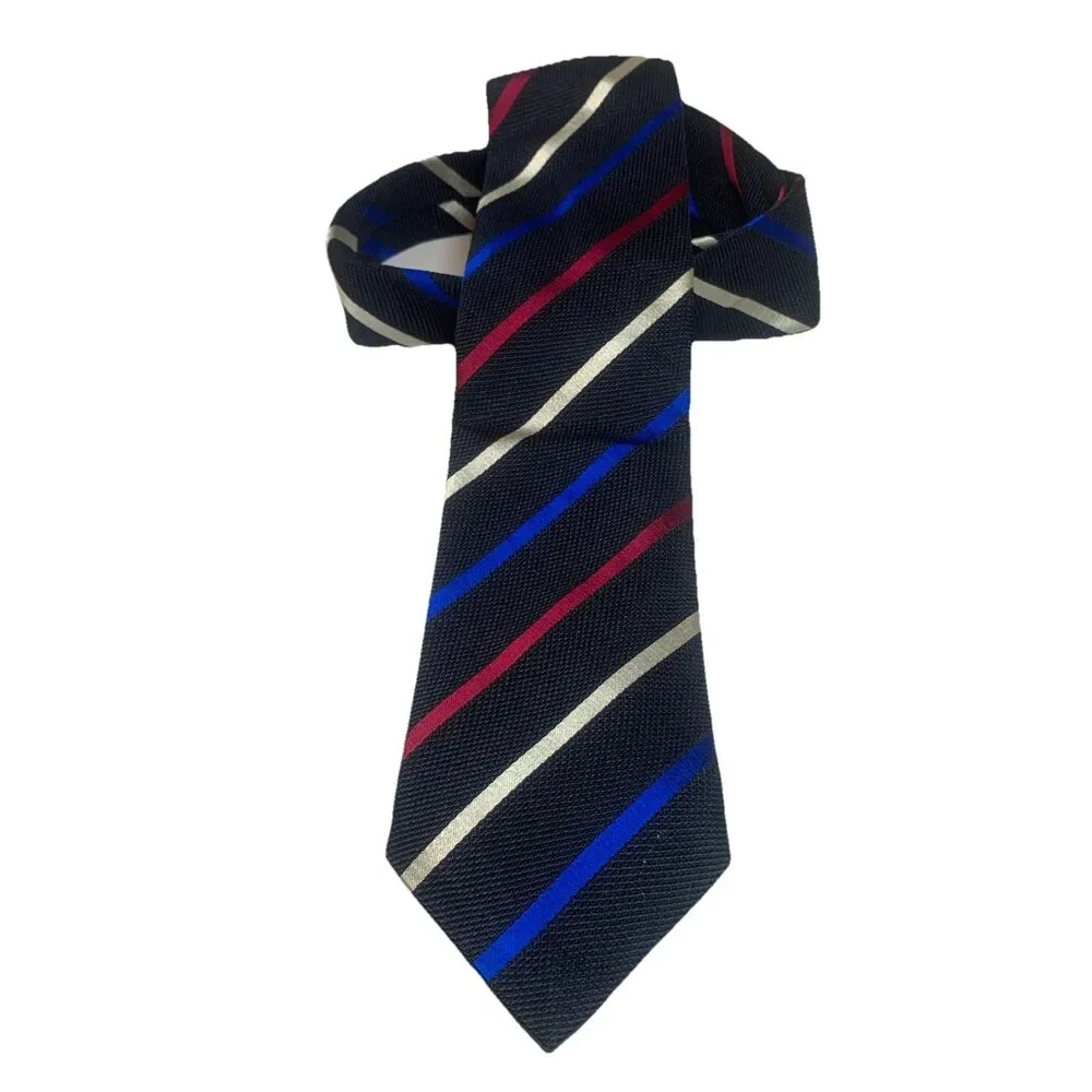 Charles Tyrwhitt Mens Silk Tie Italy Black Red Blue Striped 56”X3.25” Designer